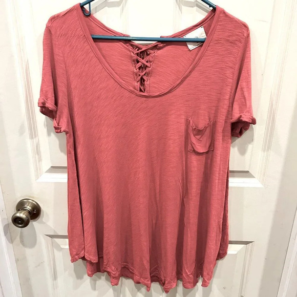 Anthropologie Tops - Anthropologie T.LA Pink Tie‎ Back detail Short Sleeve Top size Small